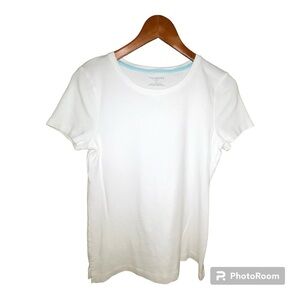 Talbots white crewneck short sleeve 100% cotton knit top Sz M